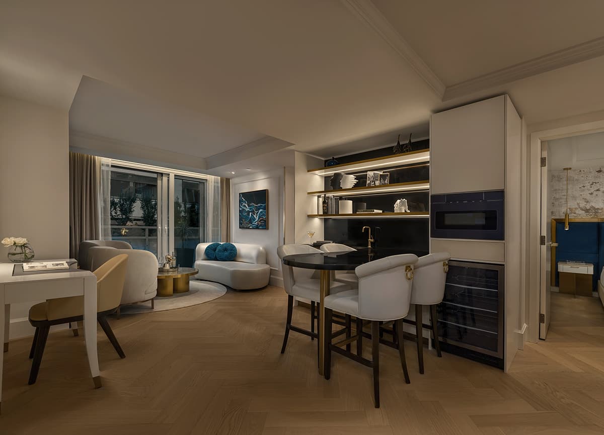 Meeting suite with refined seating and workspace details