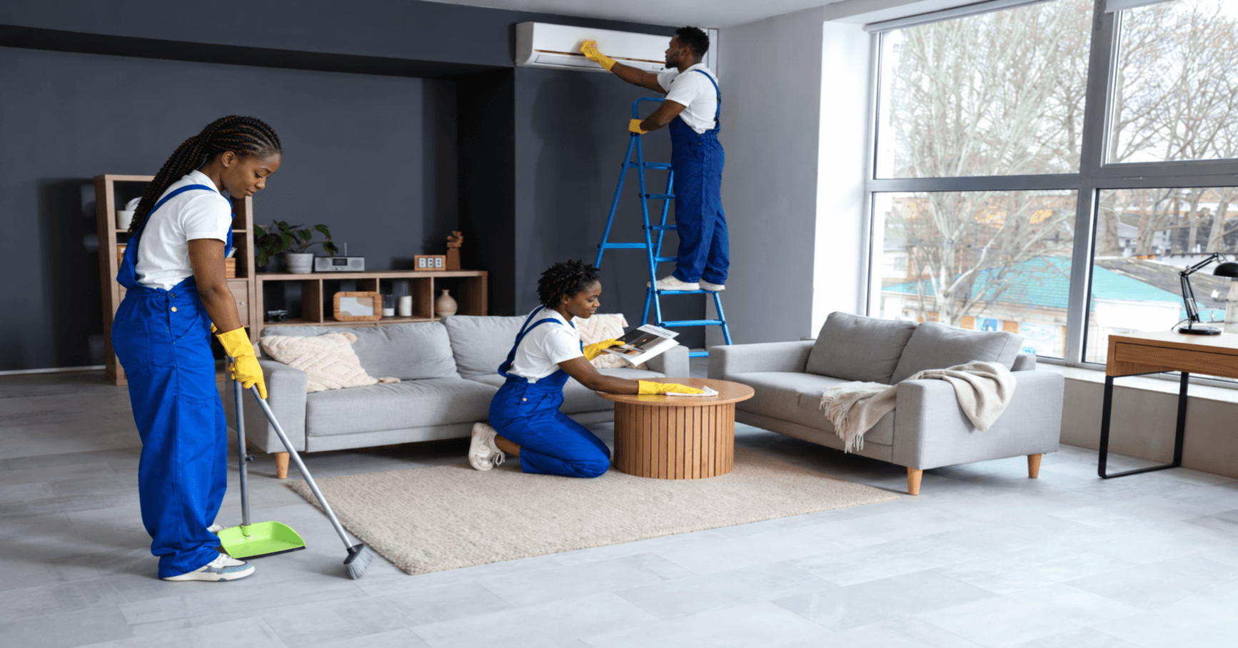 Cleaning team maintaining a shared indoor space